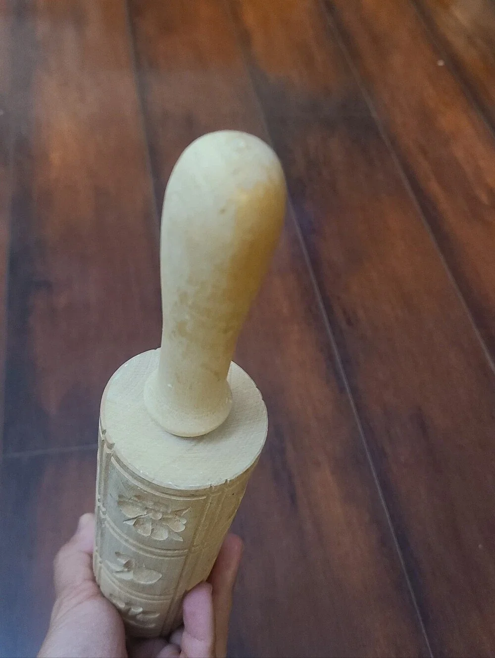 Vintage 12 Square Springerle Wooden Rolling Pin Embossed Cookie Mold Folk Art